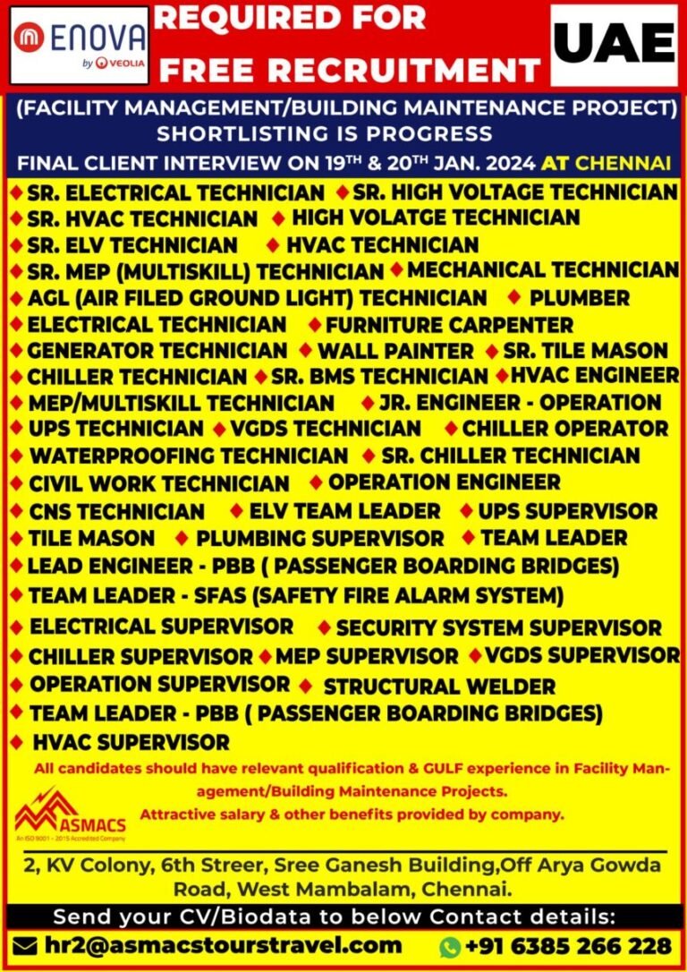 UAE – Enova Facilities Management job vacancy 2024