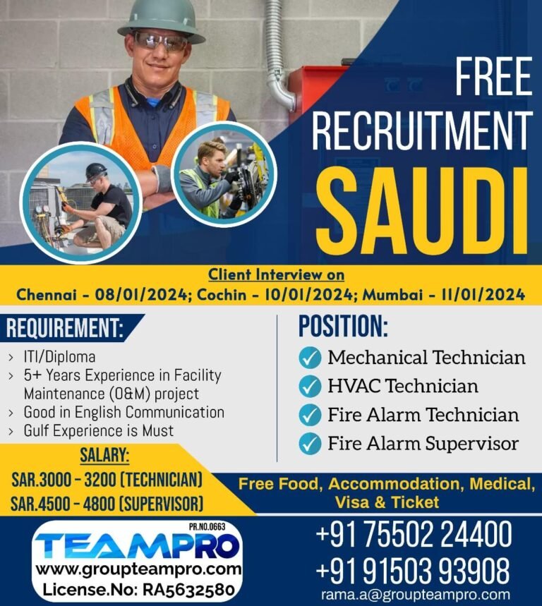 Free Recruitment for saudi Arabia