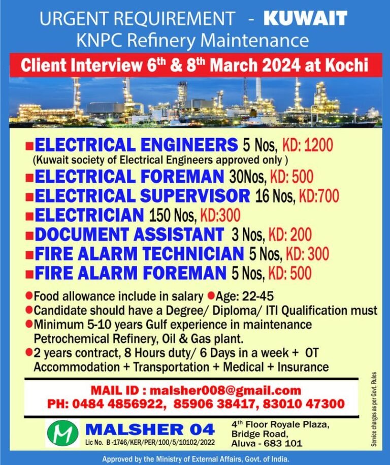 Jobs In Kuwait – Knpc Refinery Maintenance Job