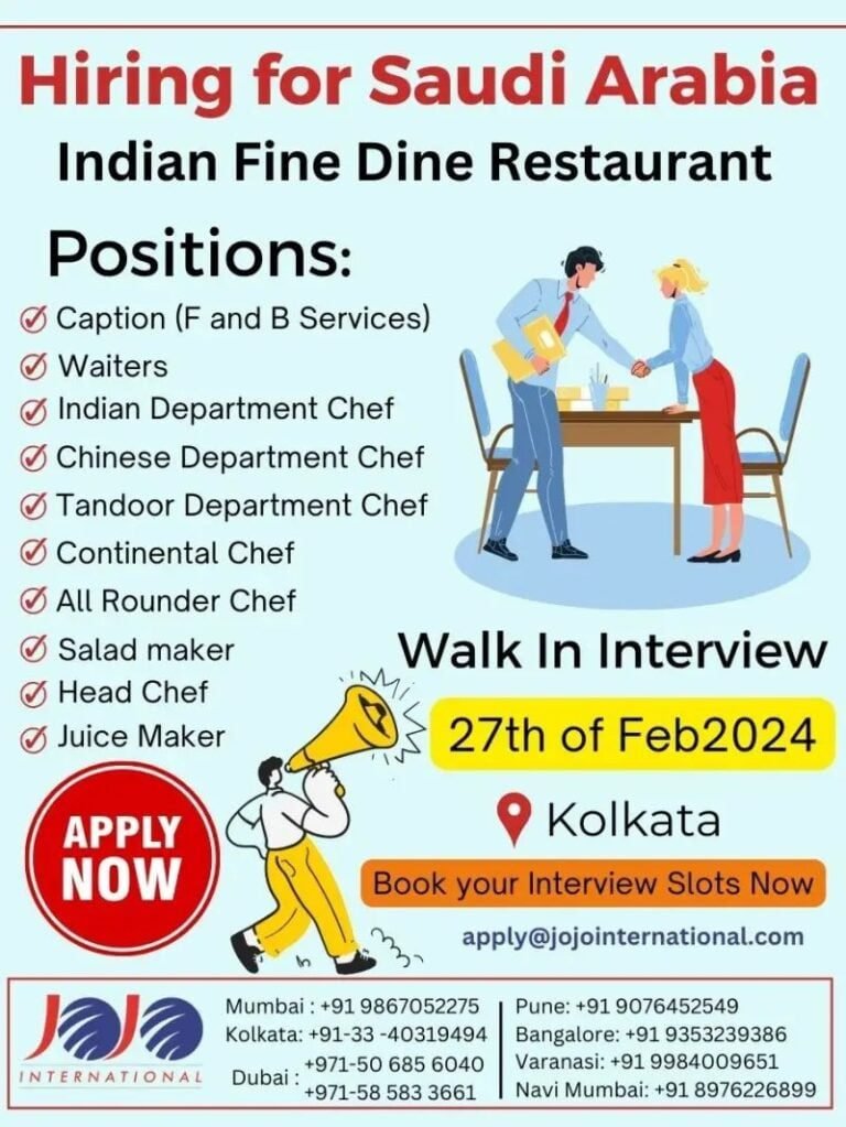 Hiring for Saudi Arabia (Fine Dine Indian Restaurant)