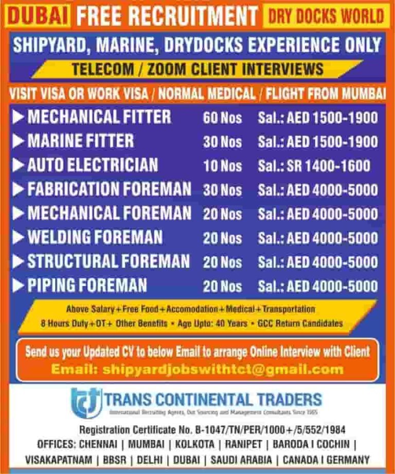 Free Recruitment Dry Docks World – Telecom / Zoom Interviews