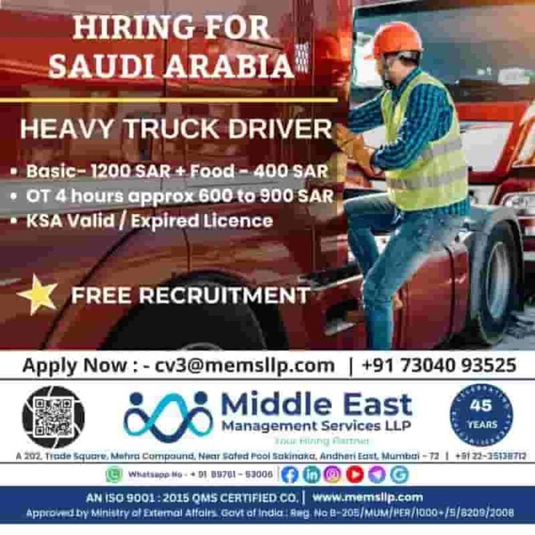 Hiring Heavy Truck Driver for Saudi Arabia
