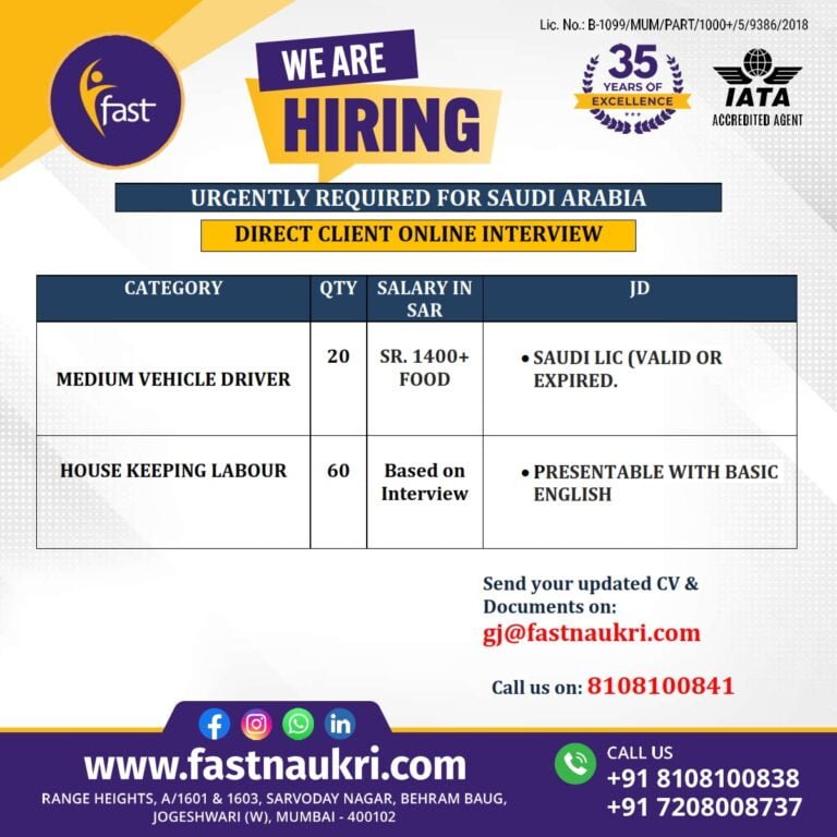 Urgently Required for Saudi Arabia