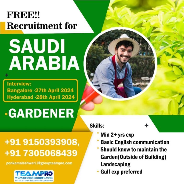 Free Recruitment For Saudi Arabia-Gardener