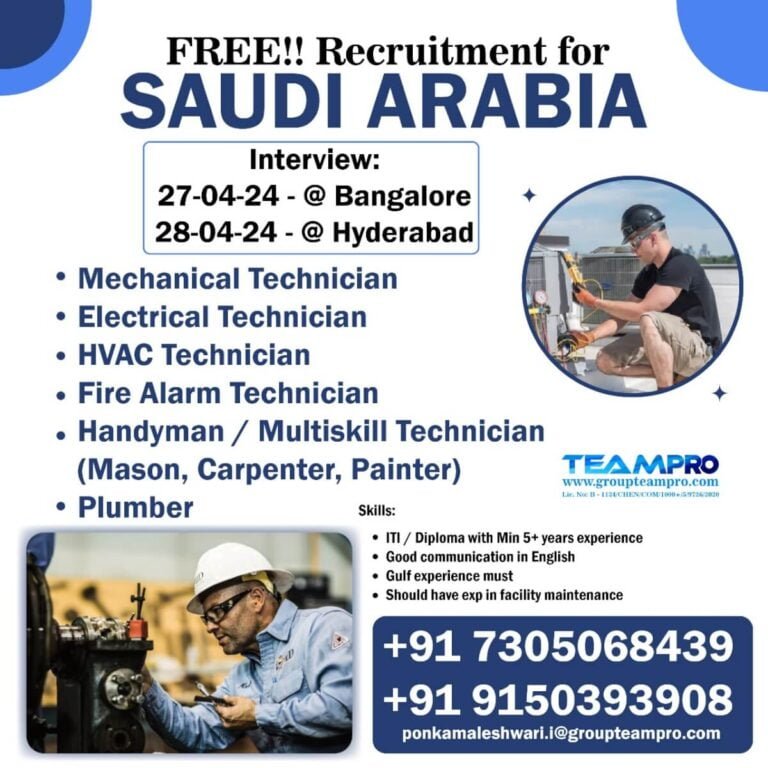 Free Recruitment For Saudi Arabia-Technician
