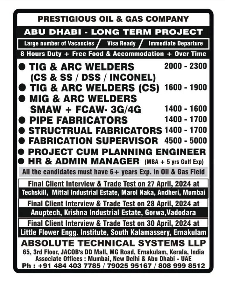 Prestigious Oil & Gas Company Jobs Abu Dhabi