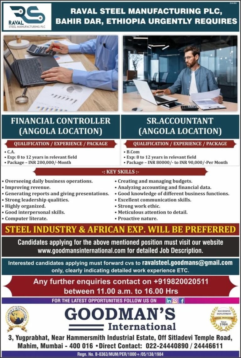 Hiring For Raval Steel Manufacturing Plc, Bahir Dar, Ethiopia