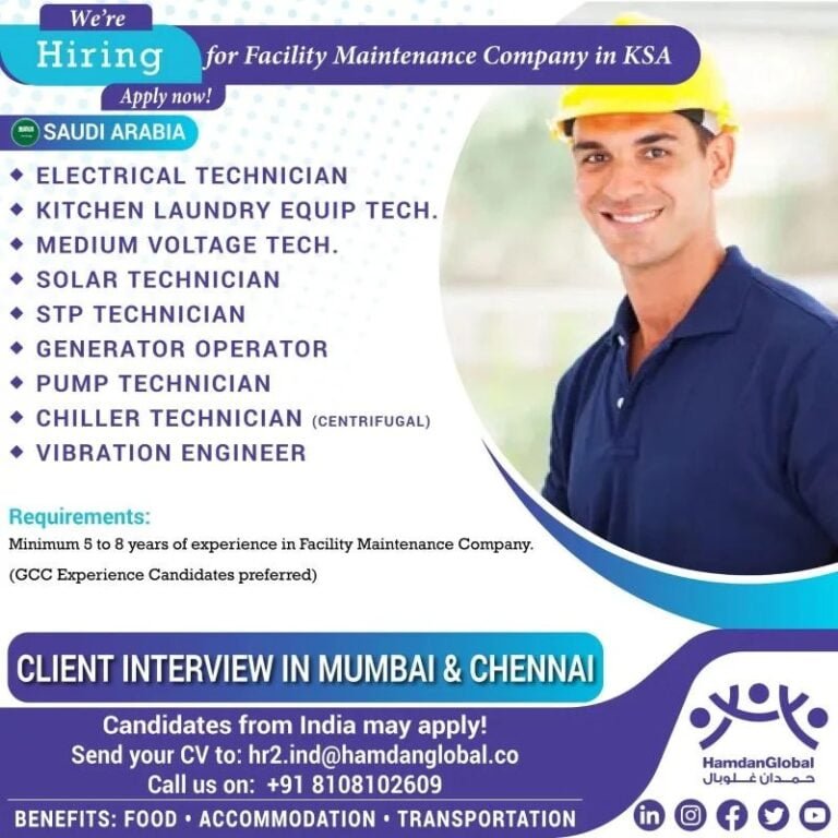 Hiring for Facility Maintenance Company in KSA – Apply now