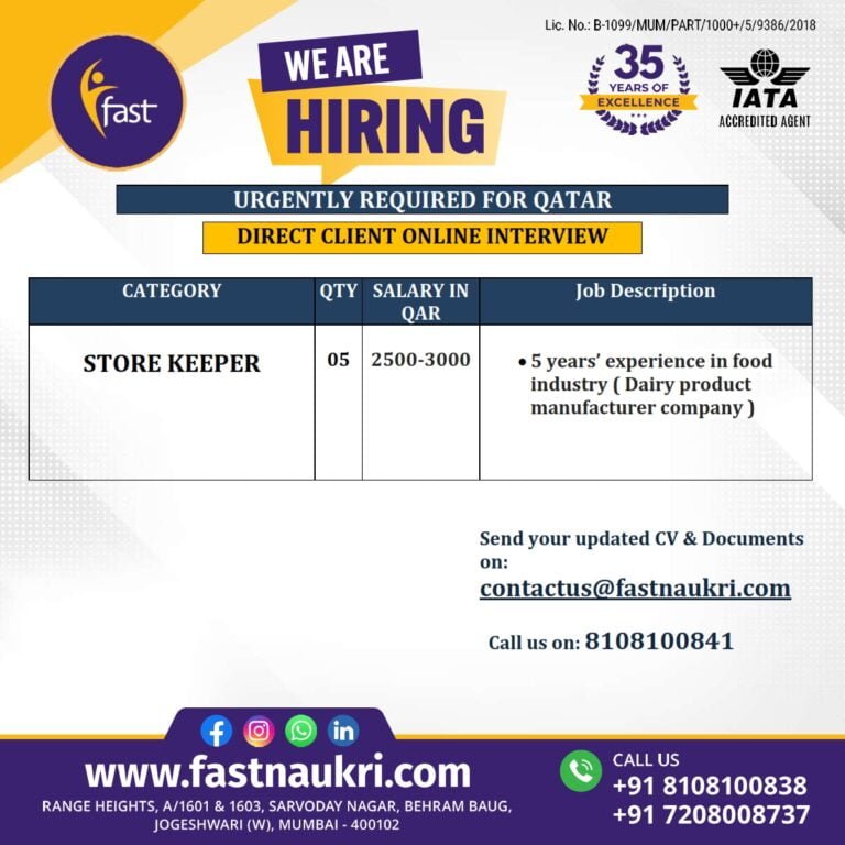 Urgently Required for QATAR