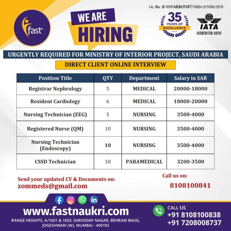 urgently required for ministry of interior project Saudi Arabia