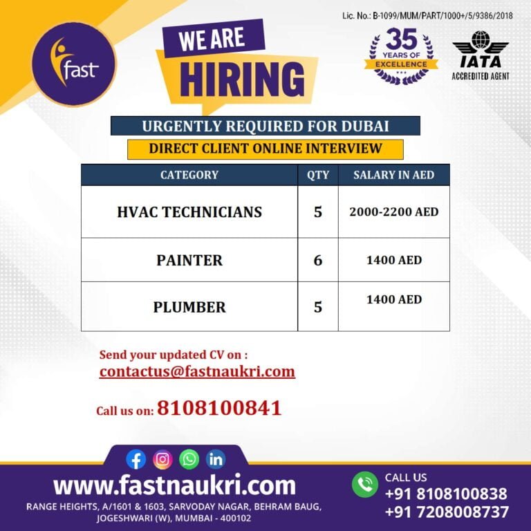 Urgently Required for UAE