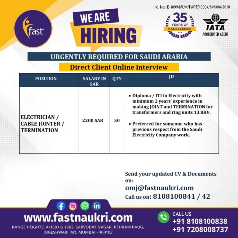 Urgently Required for Saudi Arabia