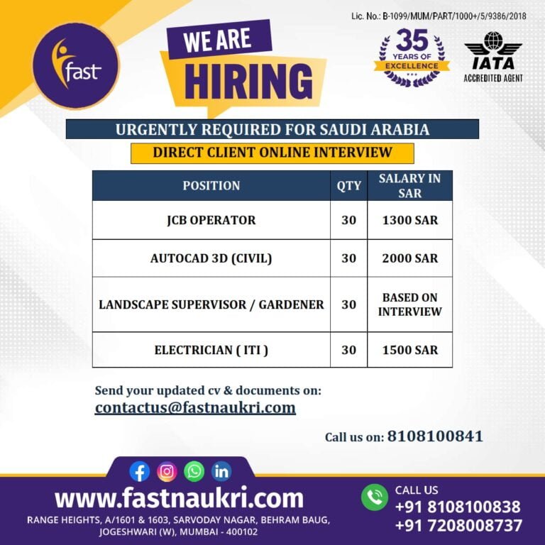 Urgently Required for Saudi Arabia