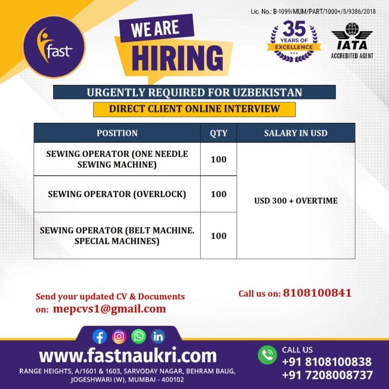 Urgently Required for UZBEKISTAN