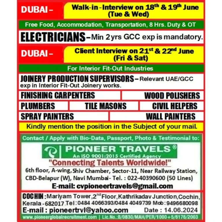 Job openings and interviews for positions in Dubai, specifically for the interior fit-out industry