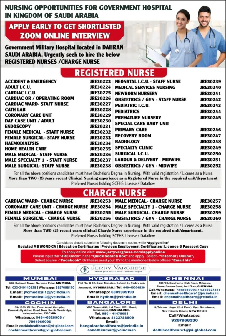 Nursing Job Opportunities for a Leading Government Hospital in Saudi Arabia