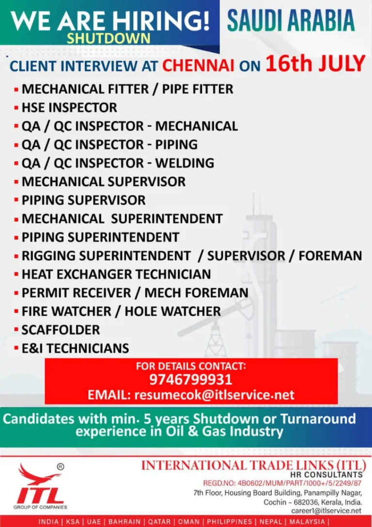 Hiring! Shutdown Positions for Saudi Arabia