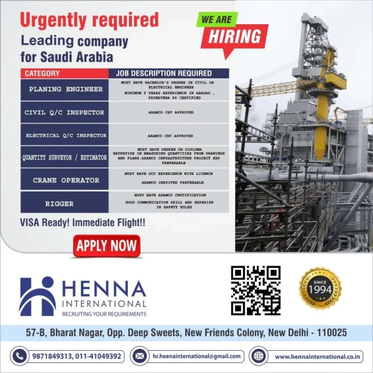 Recruitment for Leading Company in Saudi Arabia – Oil & Gas industry