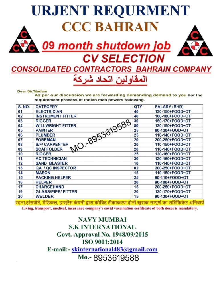 Urgent Requirement for CCC BAHRAIN