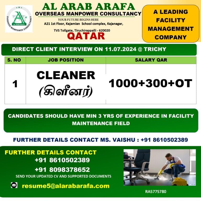 DIRECT CLIENT INTERVIEW ON 11.07.2024 @ TRICHY