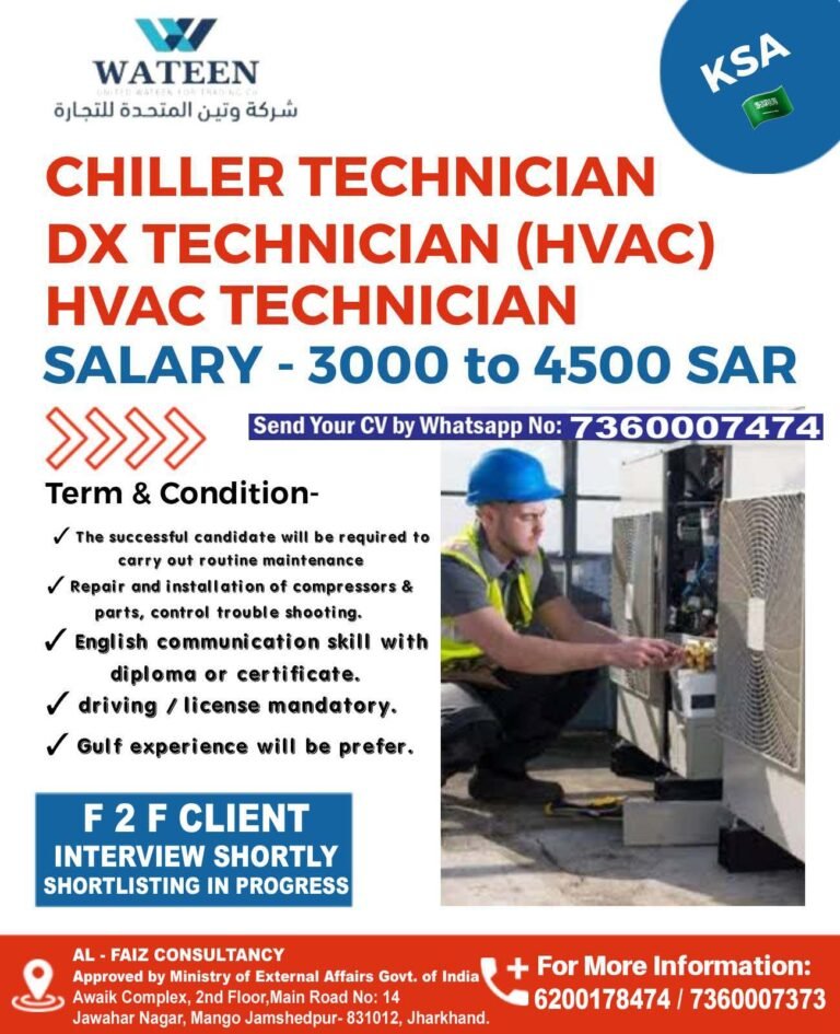 Urgent Requirement for SAUDI Wateen Company – Client Interview At Jamshedpur on 1st Week of August Shortlisting in Progress