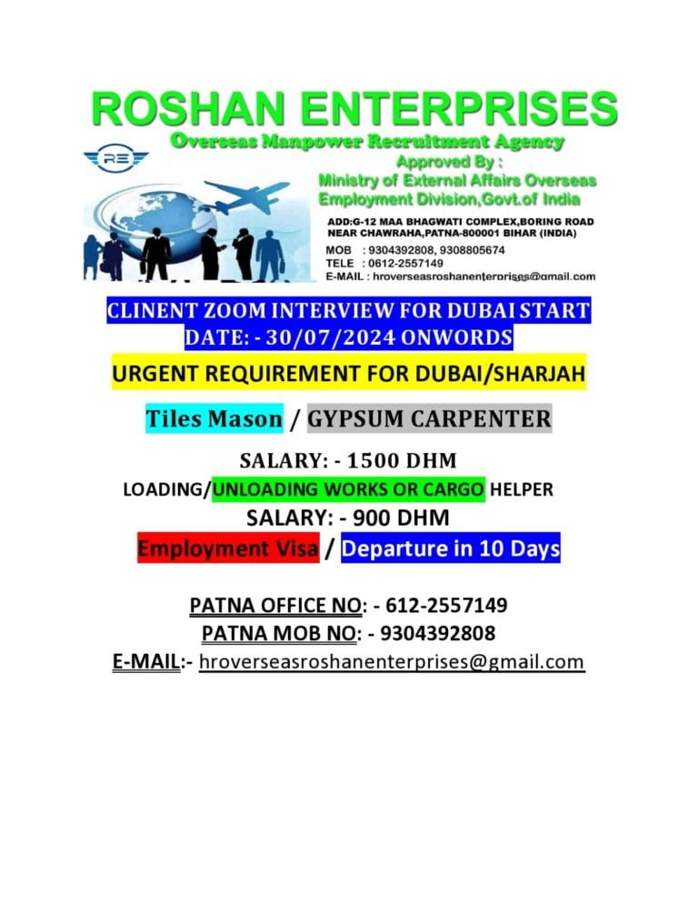 Client Zoom Interview For Dubai Start Date 30-07-24 Onwards