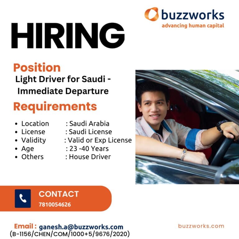 We are Hiring for SAUDI