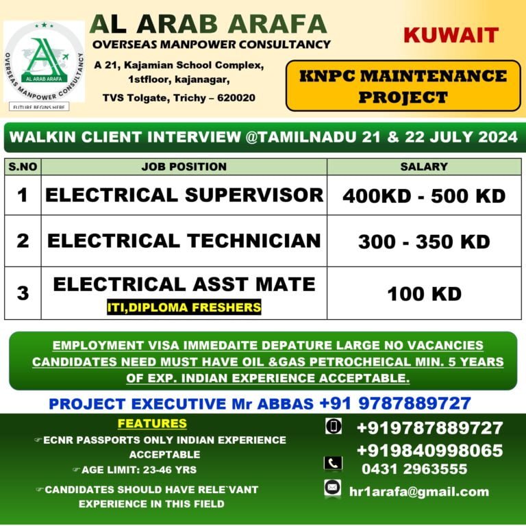 walkin direct client interview in Tamilnadu@21/22 july 2024