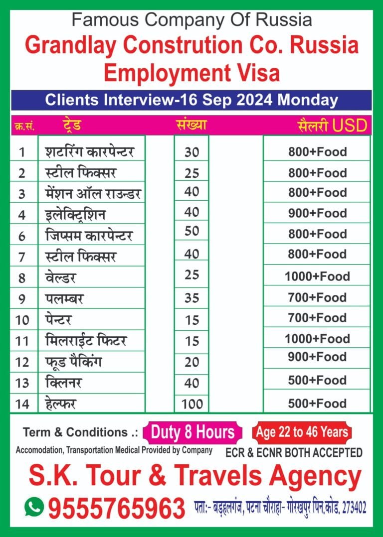 Grandlay Constrution Co. Russia Employment Visa Clients Interview-16 Sep 2024 Monday