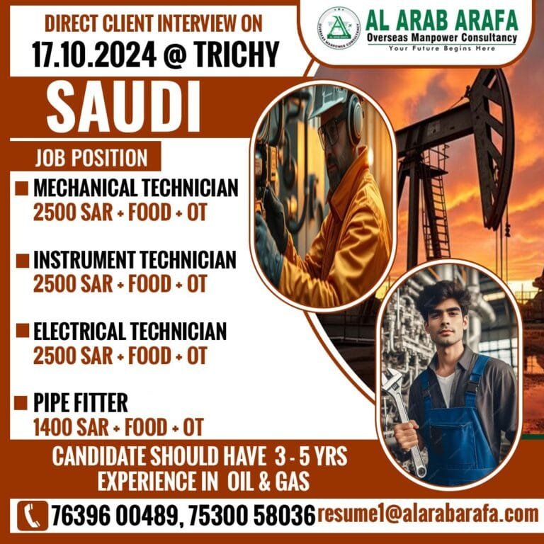 DIRECT CLIENT INTERVIEW ON 17.10.2024 @ TRICHY