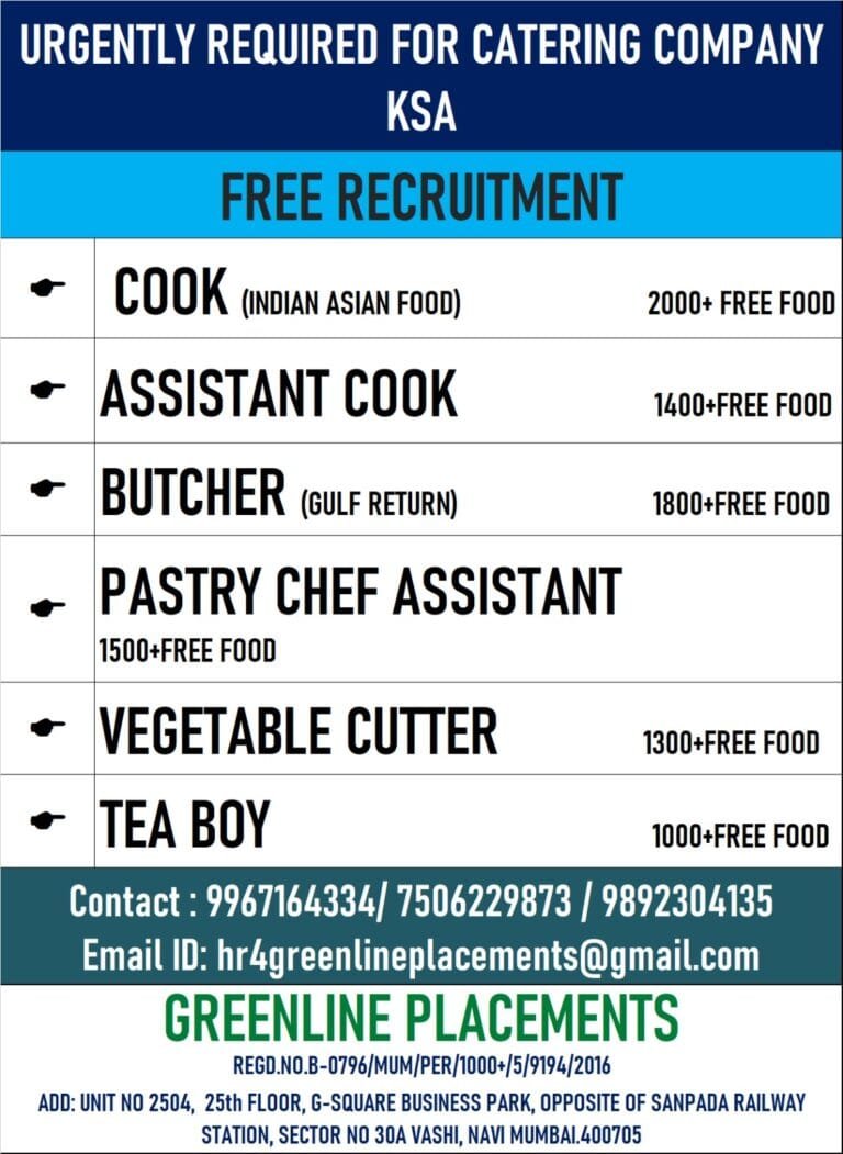 URGENT REQUIRED FOR REPUTED CATERING COMPANY KSA