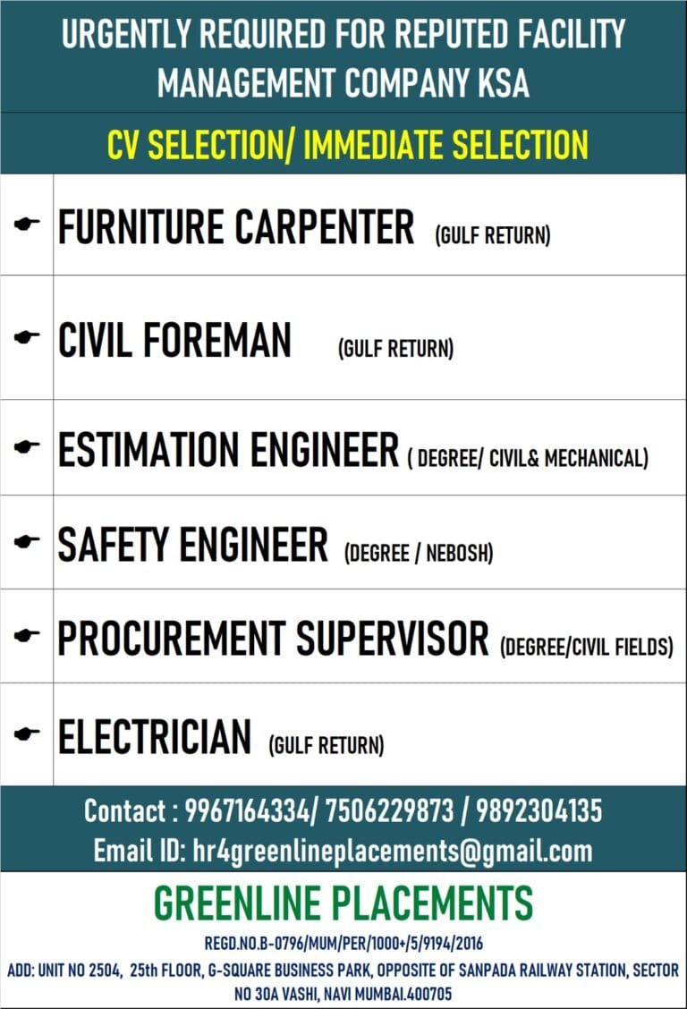 URGENT REQUIRED FOR REPUTED FACILITY MANAGEMENT COMPANY KSA