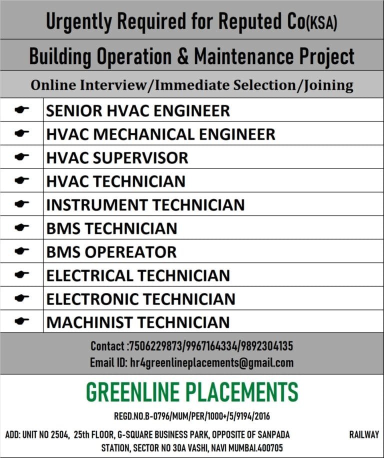 URGENTLY REQUIRED FOR REPUTED COMPANY KSA