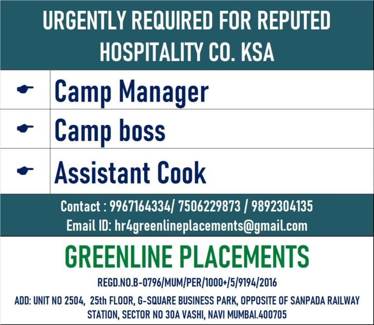 URGENTLY REQUIRED FOR REPUTED HOSPITALITY COMPANY KSA