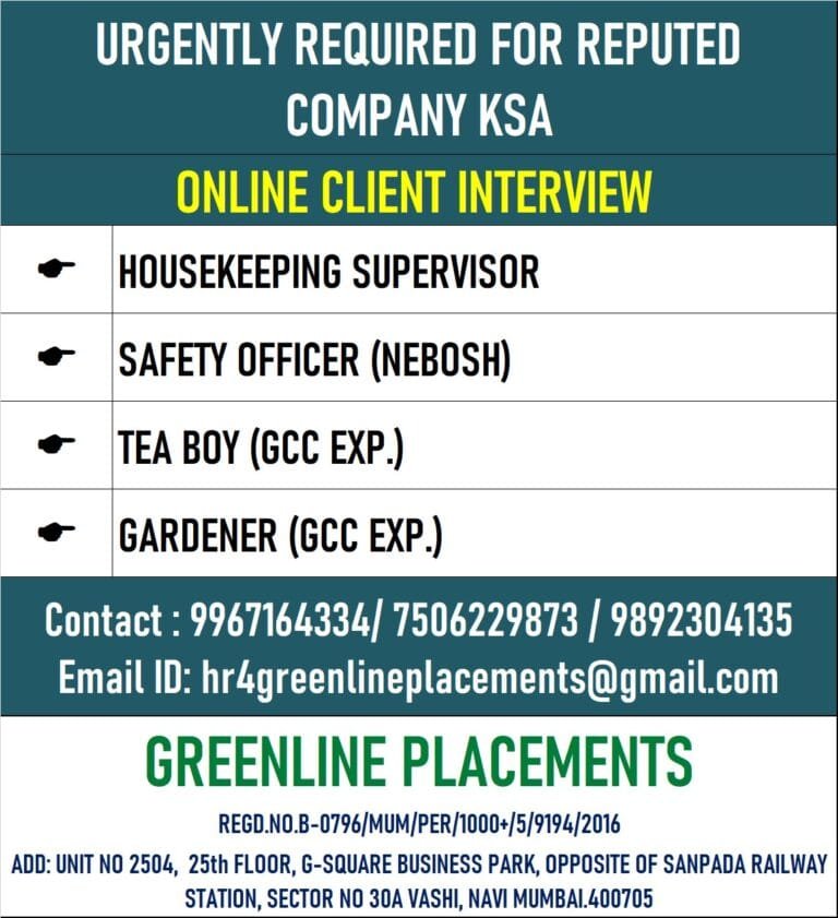 URGENTLY REQUIRED FOR REPUTED COMPANY KSA