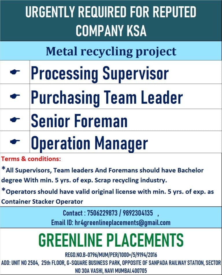 URGENTLY REQUIRED FOR REPUTED COMPANY KSA