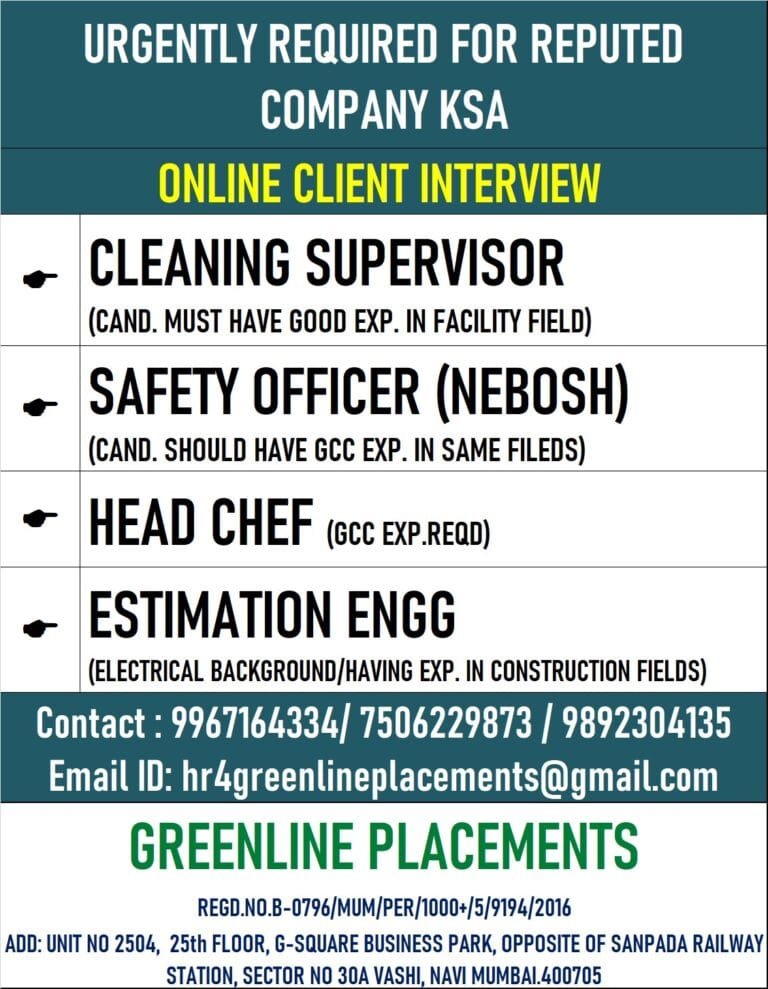 URGENTLY REQUIRED FOR REPUTED COMPANY KSA