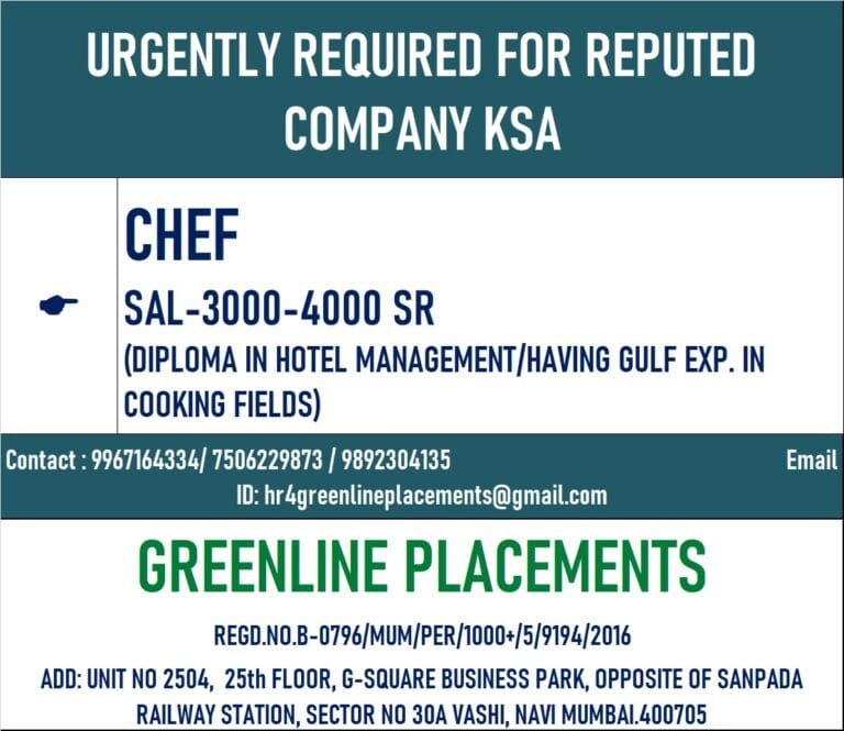 URGENTLY REQUIRED FOR REPUTED COMPANY KSA