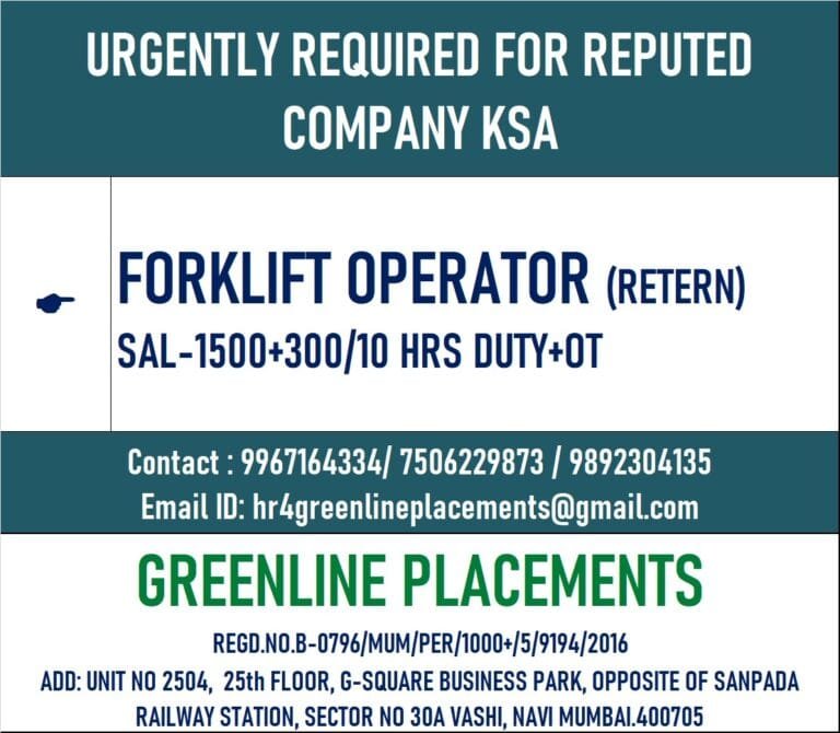 URGENTLY REQUIRED FOR REPUTED COMPANY KSA
