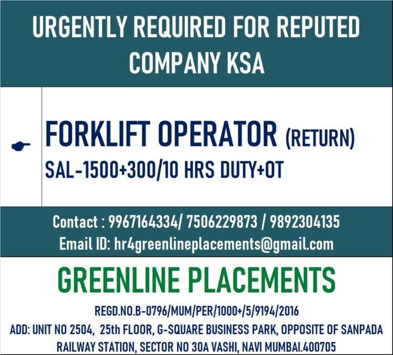 URGENTLY REQUIRED FOR REPUTED COMPANY KSA