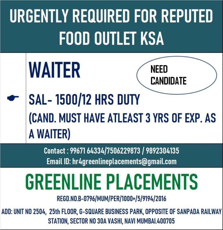 URGENTLY REQUIRED FOR REPUTED FOOD OUTLET COMPANY KSA