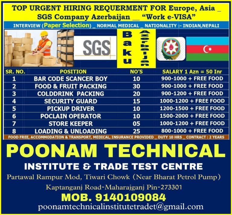 TOP URGENT HIRING REQUERMENT FOR Europe, Asia SGS Company Azerbaijan