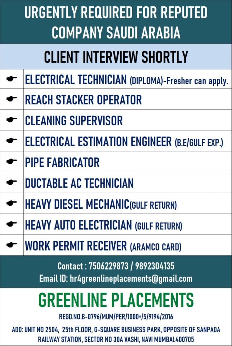 URGENTLY REQUIRED FOR REPUTED COMPANY SAUDI ARABIA