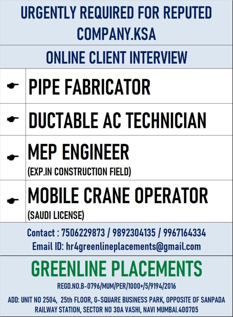 URGENTLY REQUIRED FOR REPUTED COMPANY KSA
