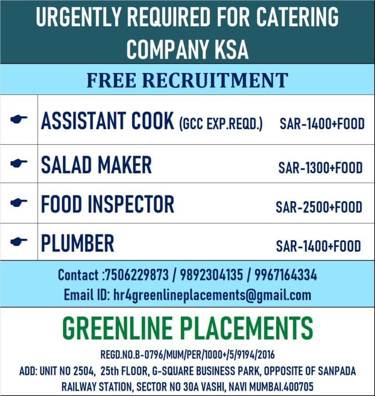 URGENTLY REQUIRED FOR CATERING COMPANY KSA