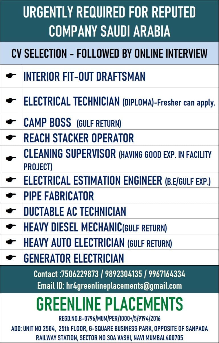 URGENTLY REQUIRED FOR REPUTED COMPANY KSA