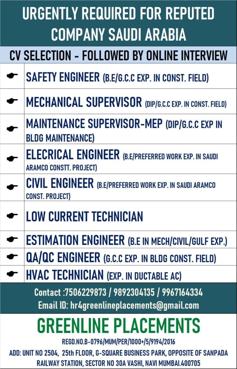 URGENTLY REQUIRED FOR REPUTED COMPANY KSA