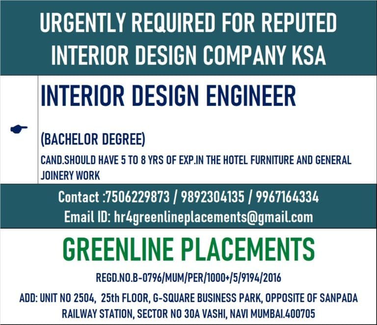 URGENTLY REQUIRED FOR REPUTED INTERIOR DESIGN COMPANY KSA