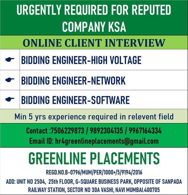 URGENTLY REQUIRED FOR REPUTED COMPANY KSA