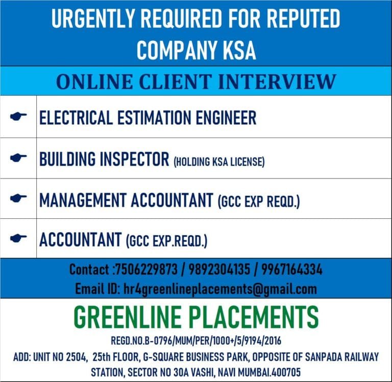 URGENTLY REQUIRED FOR REPUTED COMPANY KSA